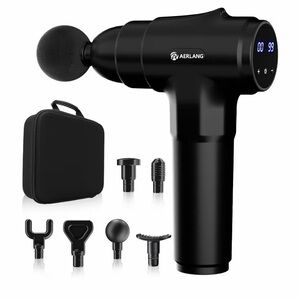 Black Percussion Massage Gun with 6 Attachments